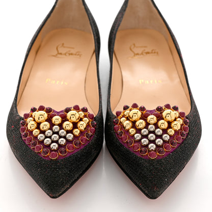 Christian Louboutin Glitter Tisse Veau Velours Heart Embellished Coramia Point Toe Flats 35 Black 5 of 9