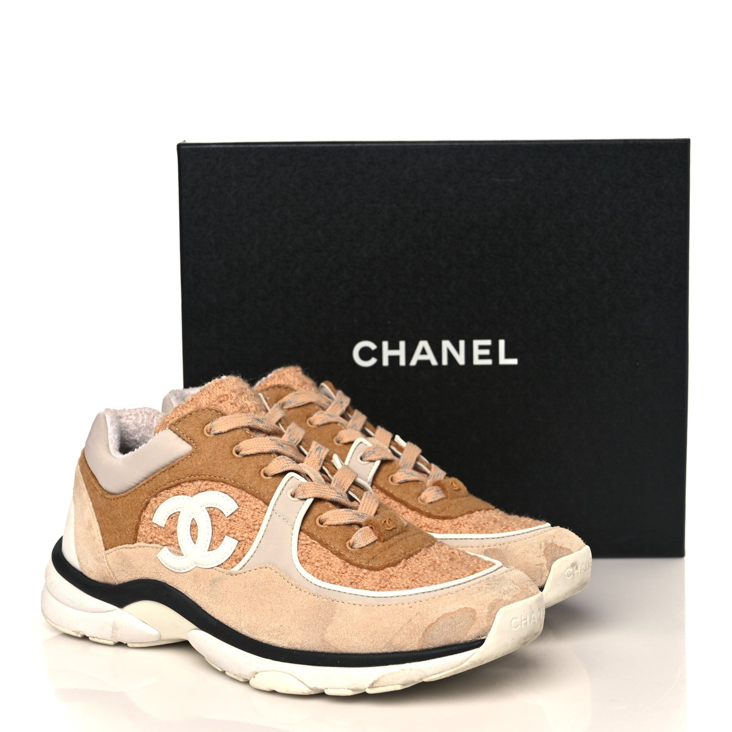 Suede Tweed Felt CC Sneakers 41 Beige