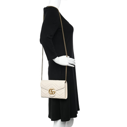 Gucci Calfskin Matelasse GG Marmont Chain Wallet Mystic White 2 of 11
