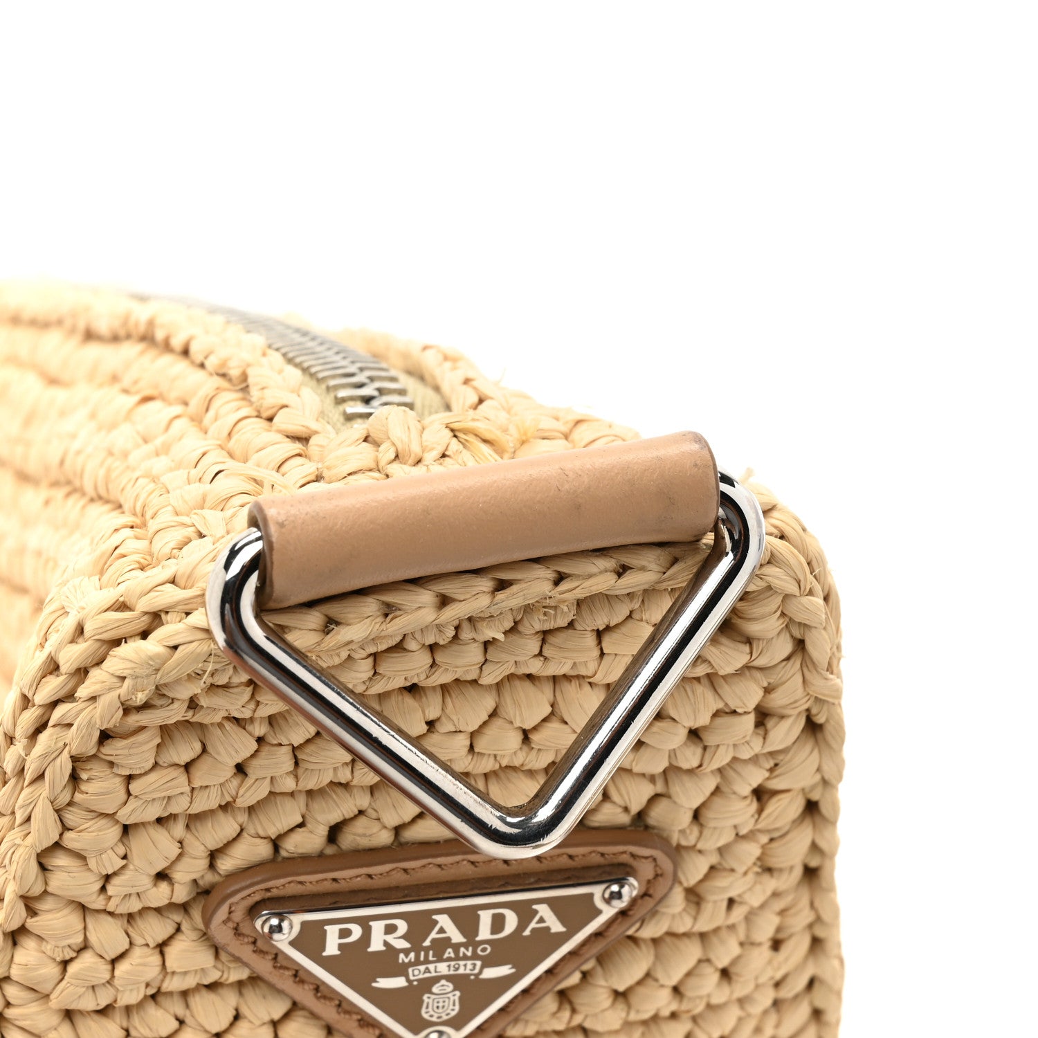 Prada Yarn Raffia Effect Crochet Triangle Shoulder Bag Naturale 10 of 12