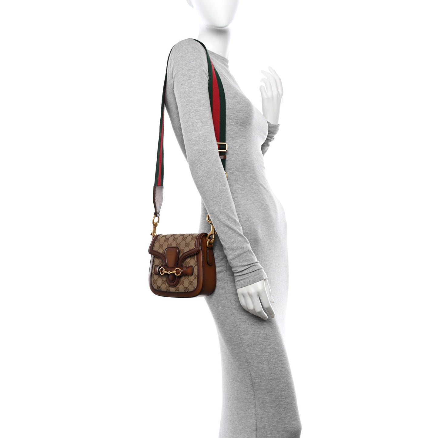 Monogram Small Lady Web Shoulder Bag Beige Cuir