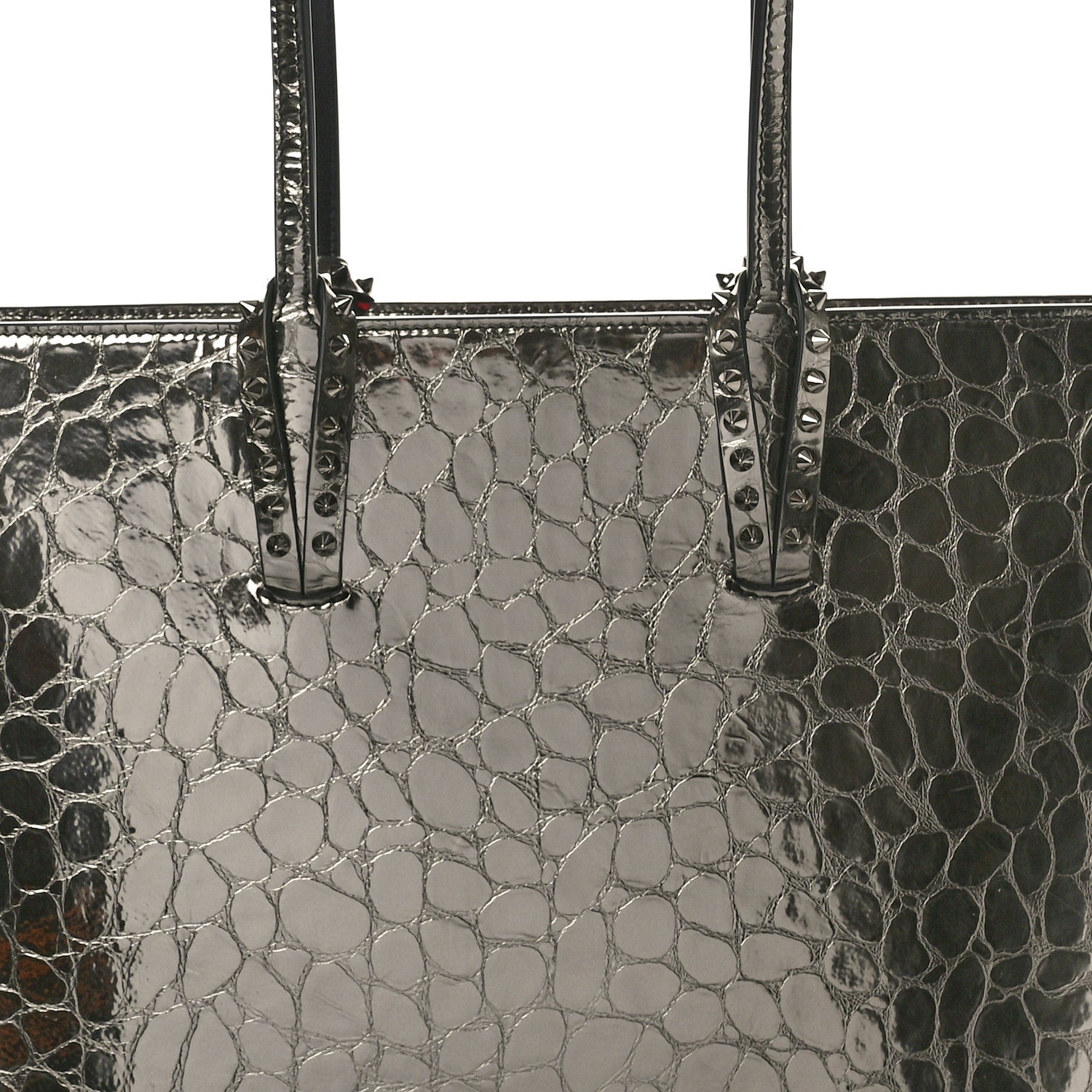 Christian Louboutin Metallic Crocodile Embossed Spikes East West Cabata Tote Antracite 8 of 10
