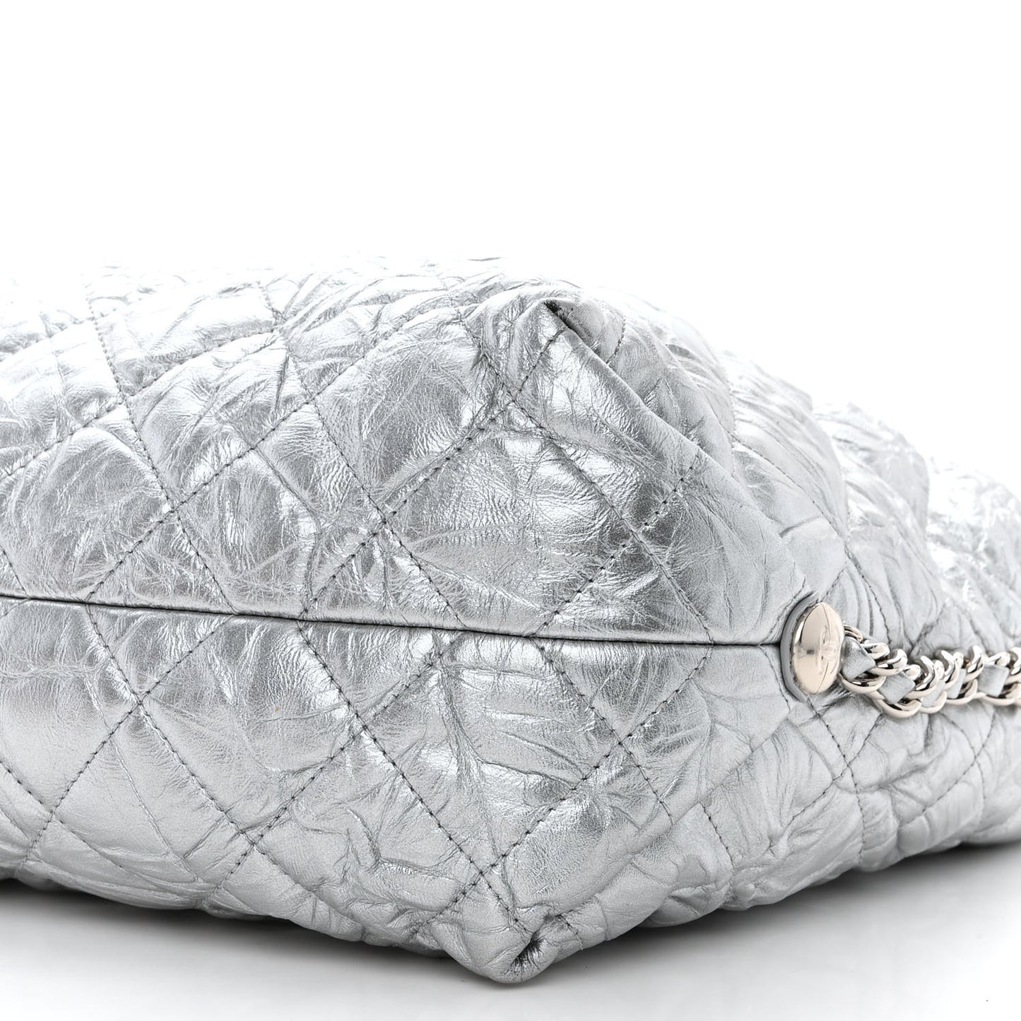 Metallic Crackled Calfskin Quilted Large Big Bang Hobo Silver
