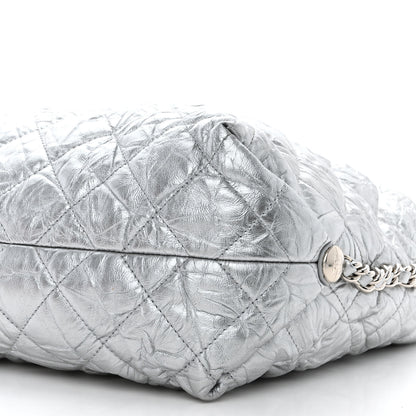 Chanel Metallic Crackled Calfskin Quilted Large Big Bang Hobo Silver 10 of 10