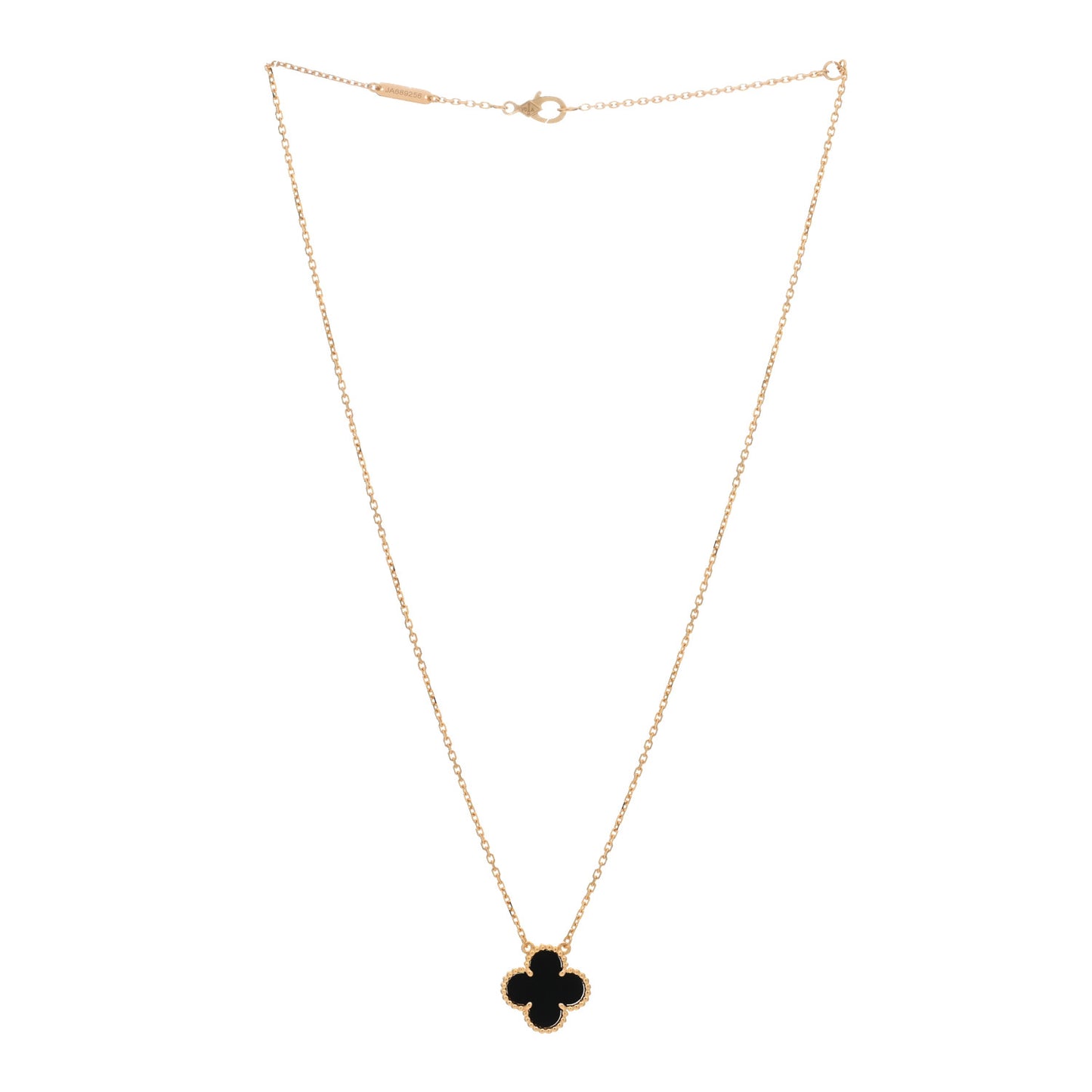18K Yellow Gold Black Onyx Vintage Alhambra Pendant Necklace