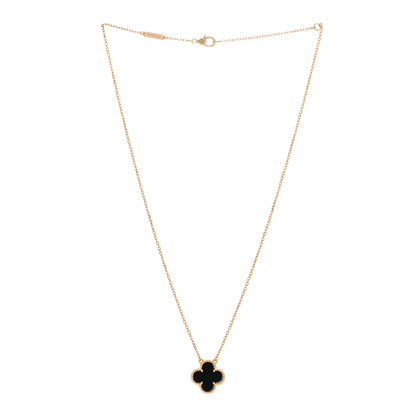 Van Cleef & Arpels 18K Yellow Gold Black Onyx Vintage Alhambra Pendant Necklace 2 of 4