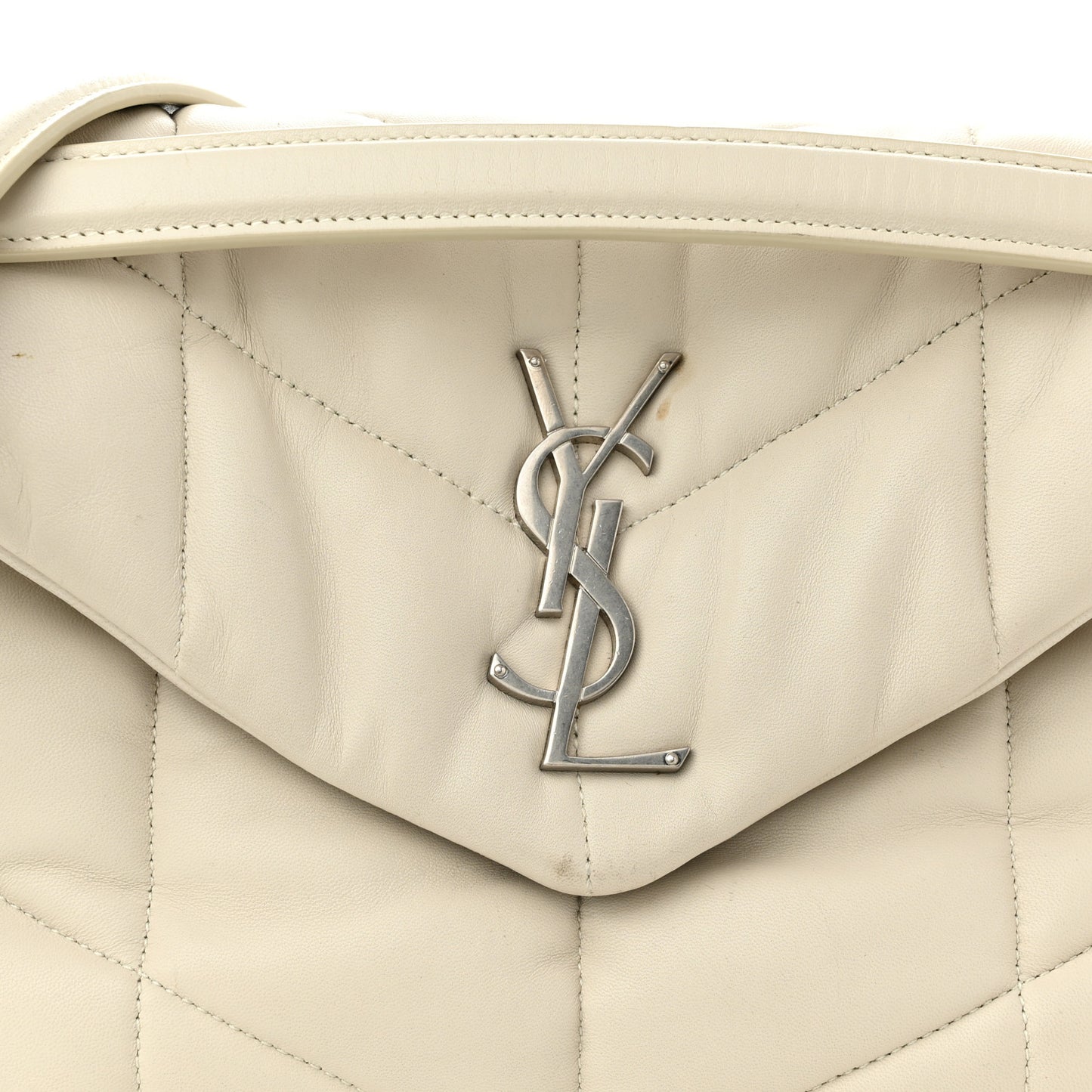 Lambskin Quilted Small Loulou Puffer Monogram Chain Satchel Blanc Vintage