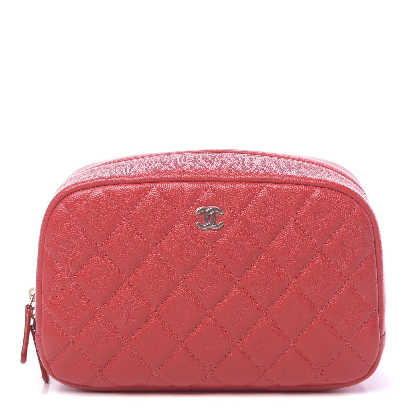 Caviar Quilted Medium Curvy Pouch Cosmetic Case Red