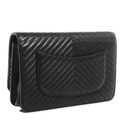 Chanel Metallic Calfskin Chevron Wallet On Chain WOC Black 3 of 9