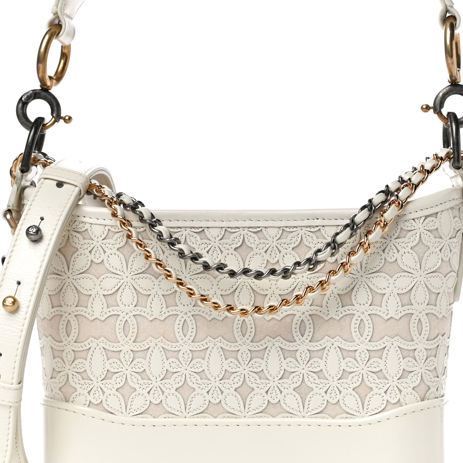 Chanel Calfskin Wool Felt Embossed Small Gabrielle Logo Hobo White 13 of 13