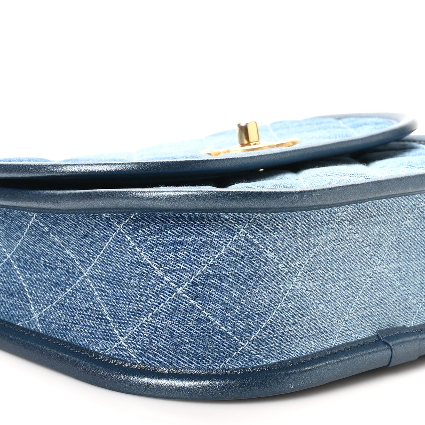 Washed Denim Quilted Small Messenger Flap Blue