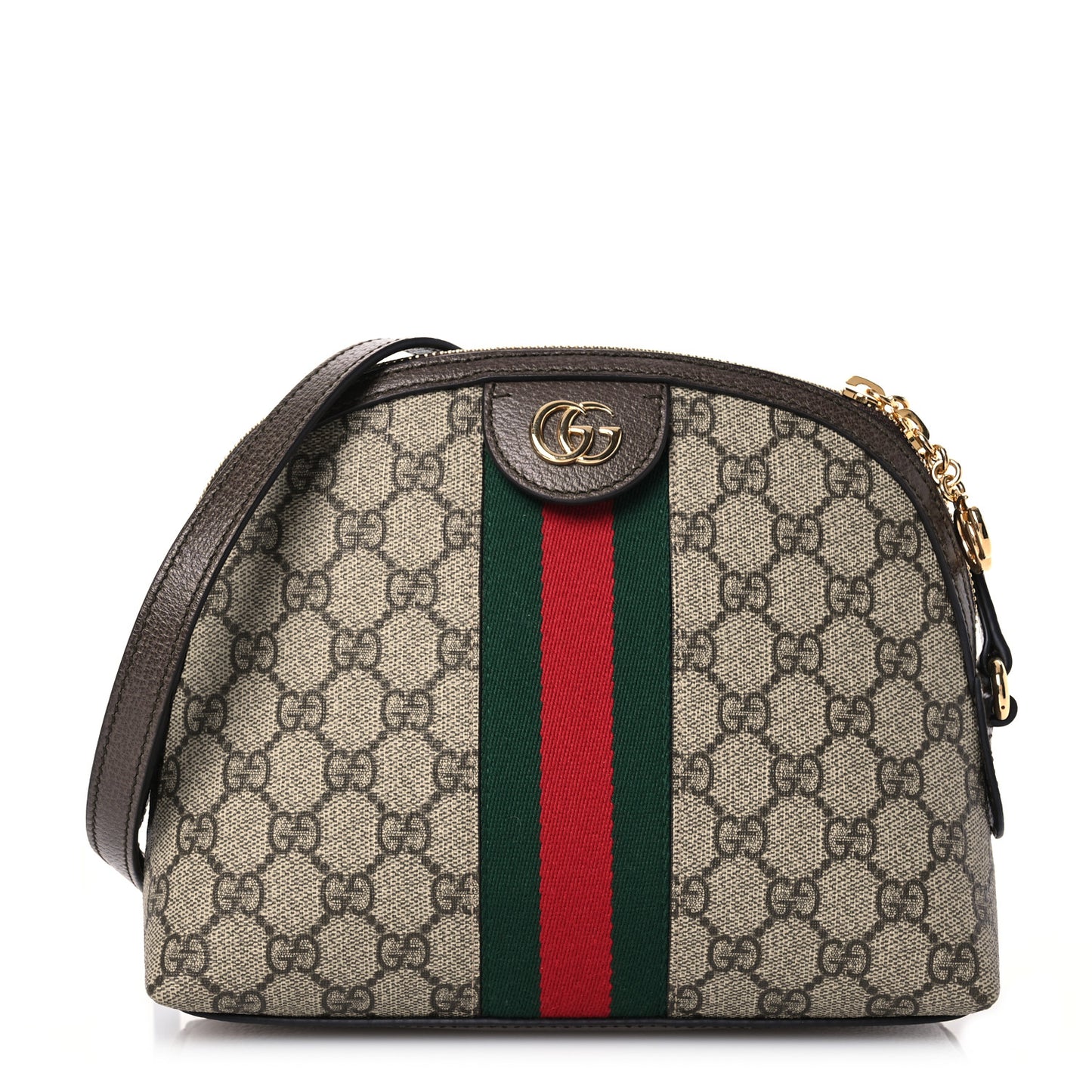 GG Supreme Monogram Textured Dollar Calfskin Web Small Ophidia Dome Shoulder Bag Beige Ebony New Acero