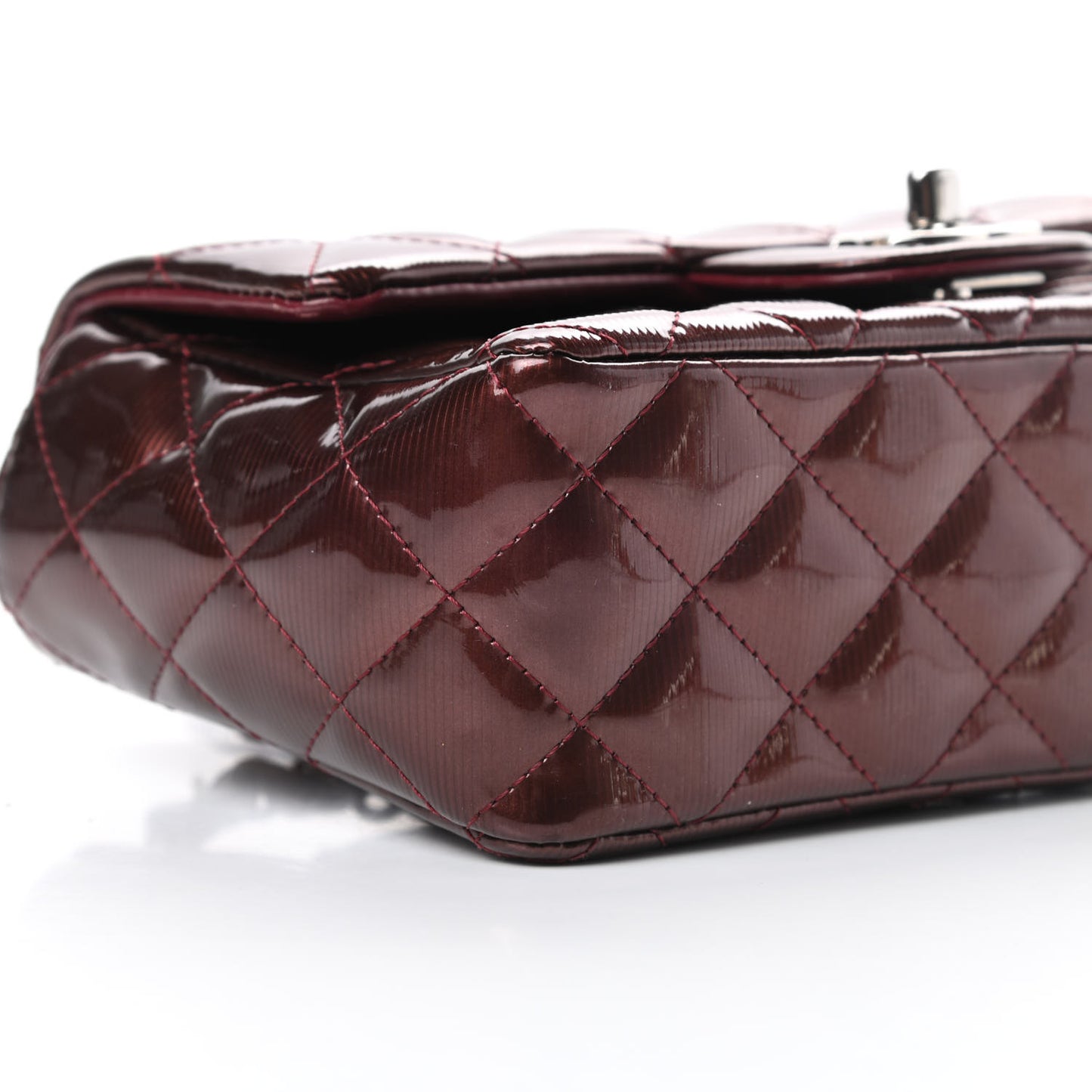 Striated Patent Quilted Mini Rectangular Flap Burgundy
