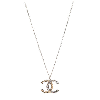 Chanel Baguette Crystal Quilted CC Pendant Necklace Gold 1 of 7