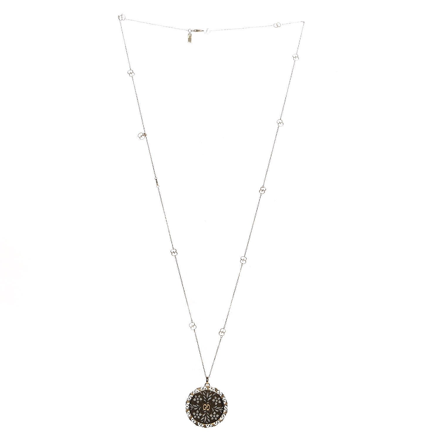 Gucci 18K Yellow Gold Enamel Icon Blooms Necklace White 3 of 4