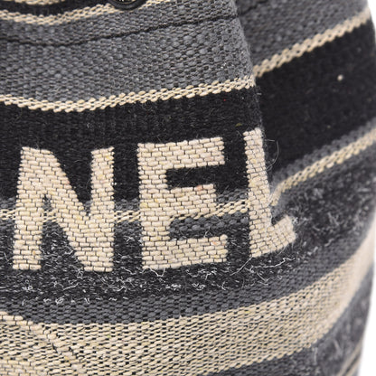 Chanel Striped Canvas Deauville Drawstring Bag Grey Black 10 of 10