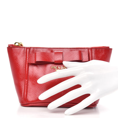 Prada Saffiano Vernice Bow Cosmetic Pouch Rosso 2 of 9