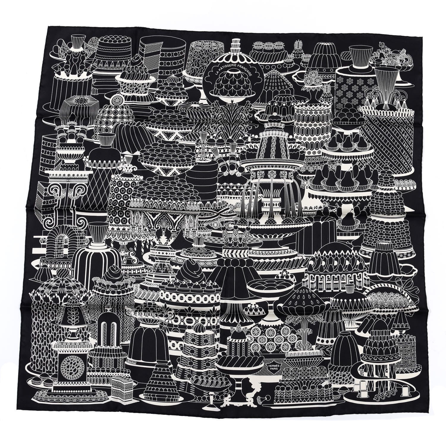 Hermes Silk La Patisserie Francaise Scarf 90 Black Creme 1 of 5