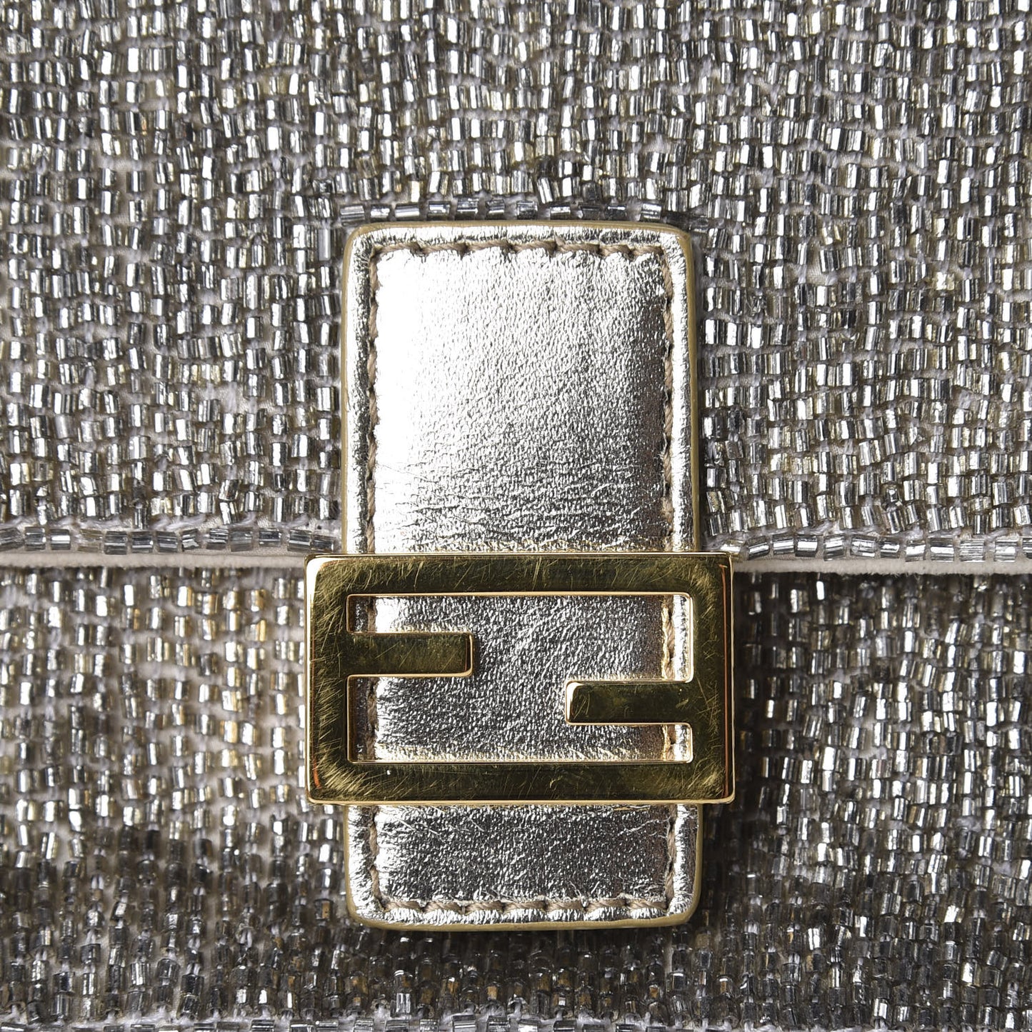 Laminated Goatskin Beaded Micro Baguette Oro Chiaro Platino