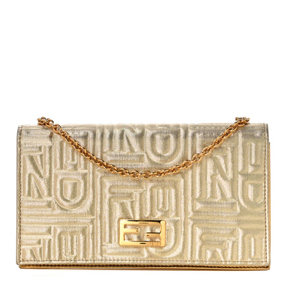 Fendi Metallic Lurex Logo Embossed Long Wallet On Chain Gold 1 of 10