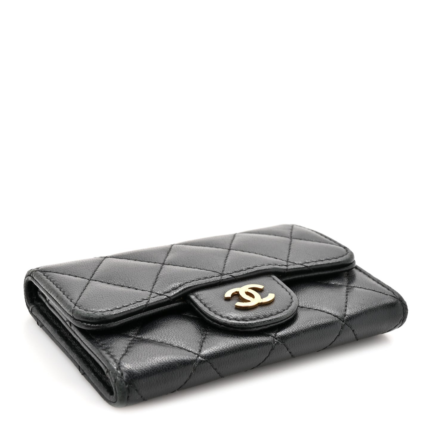 Lambskin Quilted Flap Card Holder Black