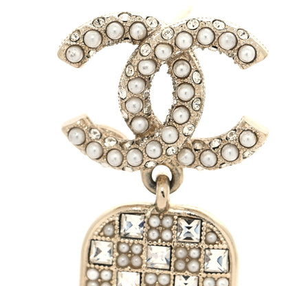 Chanel Pearl Baguette Crystal CC Drop Earrings Gold 5 of 5
