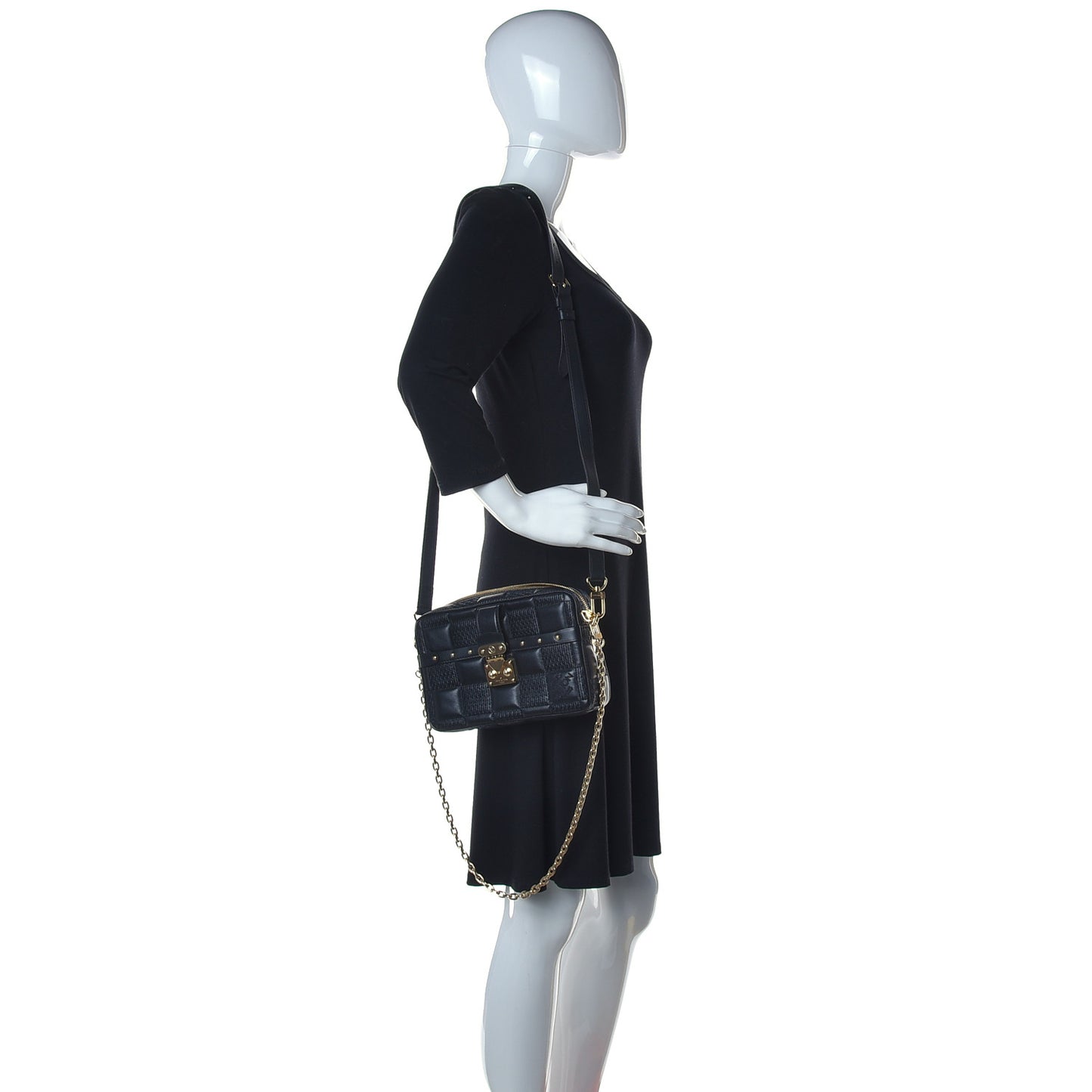 Lambskin Damier Quilt Troca PM Black