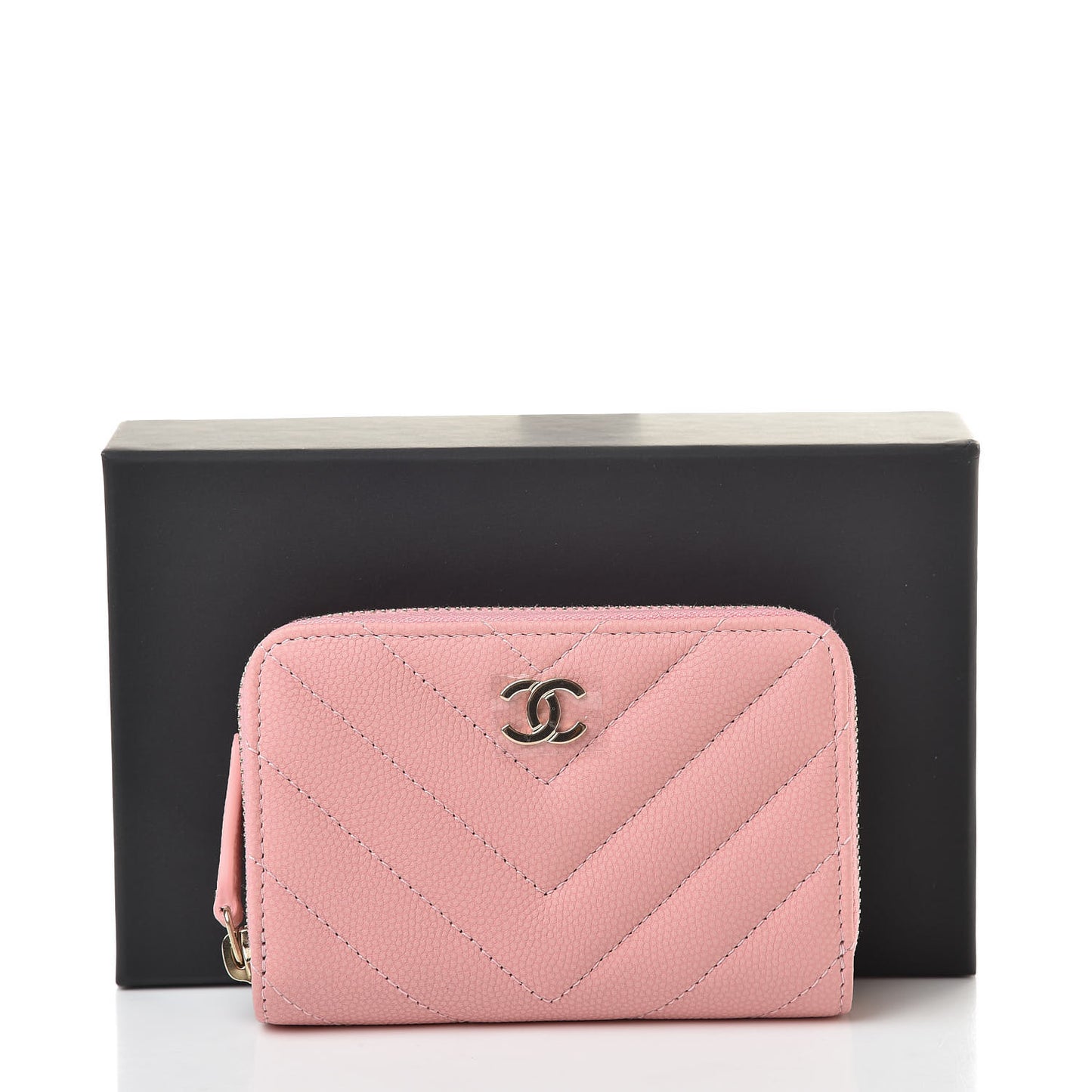 Caviar Flat Chevron Quilted Zip Coin Purse Pink