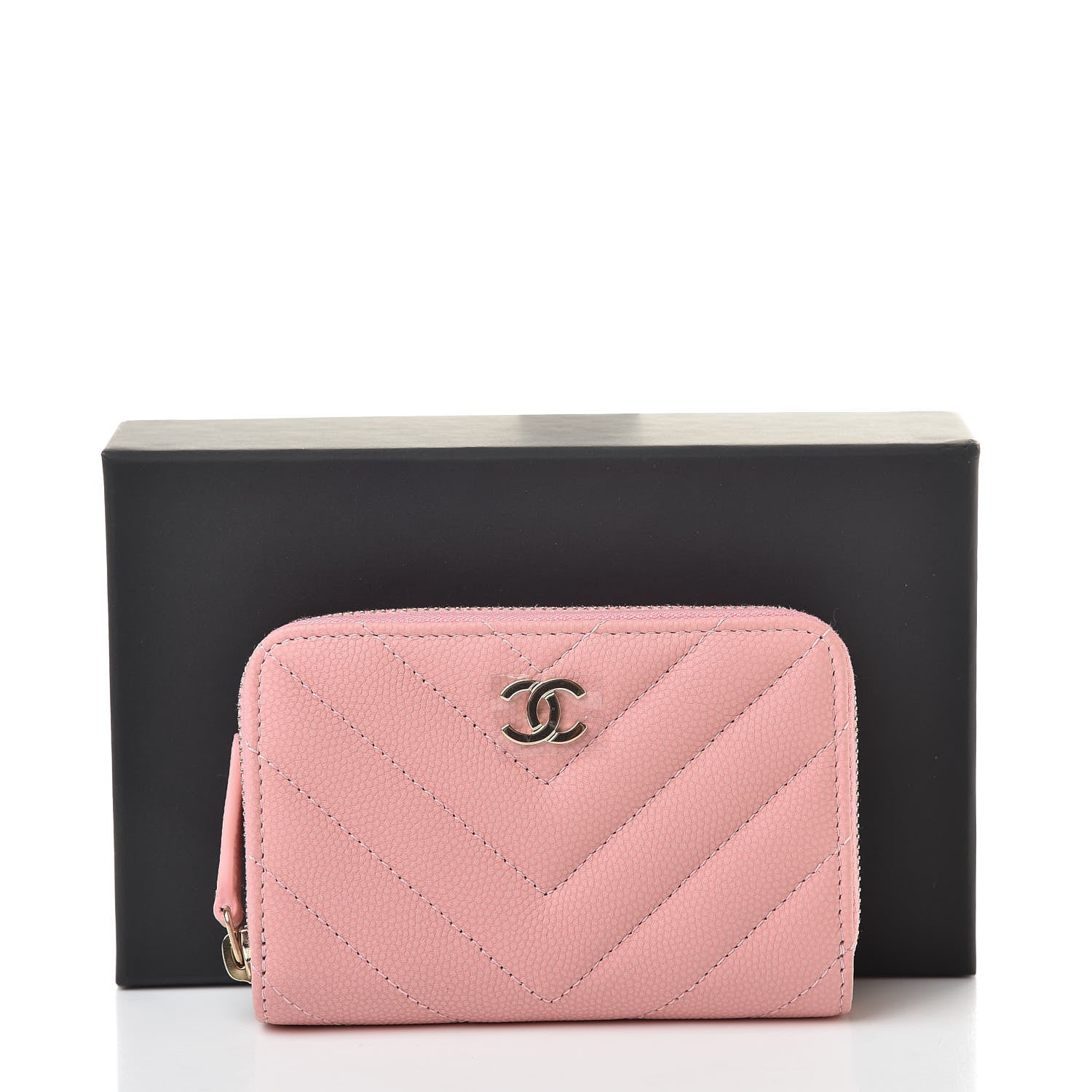 Chanel Caviar Flat Chevron Quilted Zip Coin Purse Pink 8 of 8