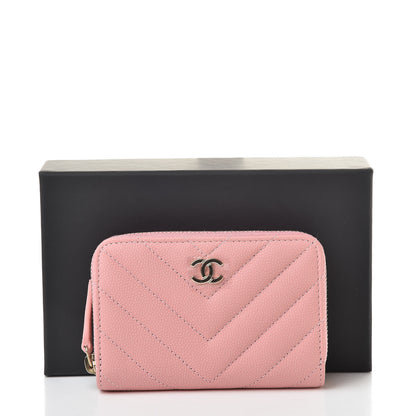Chanel Caviar Flat Chevron Quilted Zip Coin Purse Pink 8 of 8