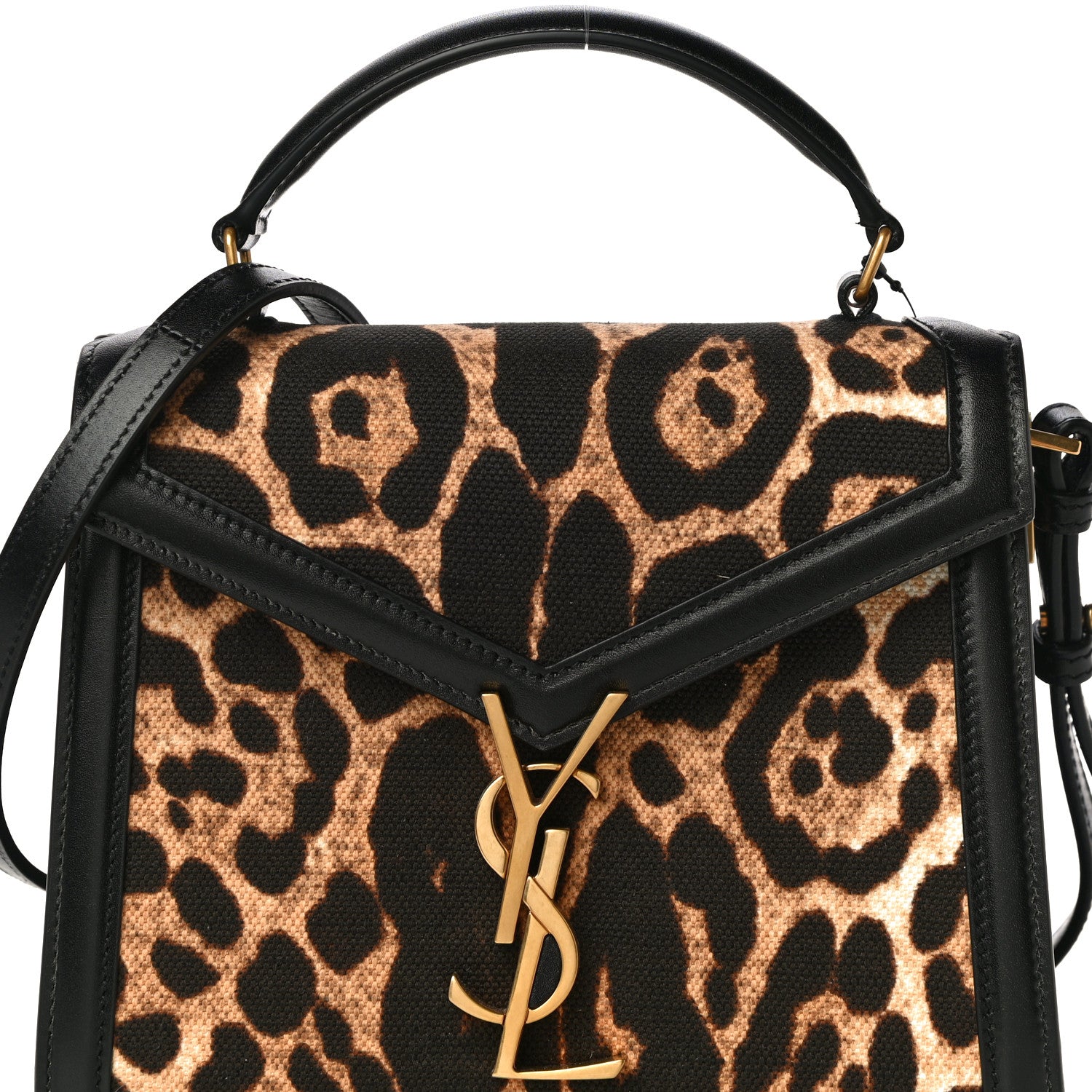 Saint Laurent Canvas Leopard Print Mini Classic Monogram Cassandra Top Handle Black 8 of 11