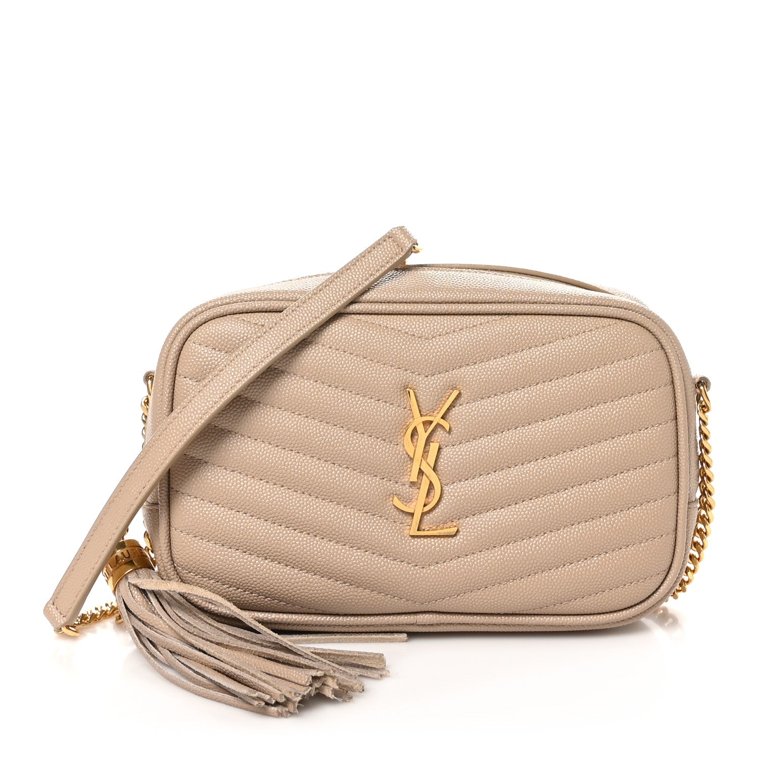 Saint Laurent Grain De Poudre Matelasse Monogram Mini Lou Camera Bag Dark Beige 1 of 10