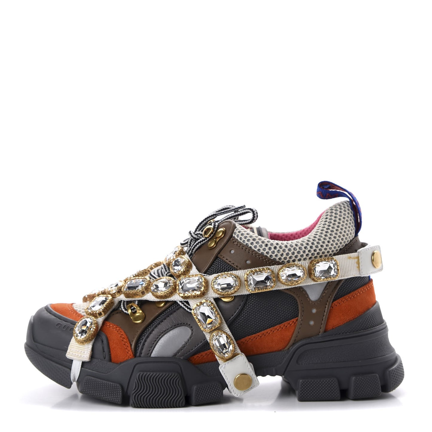 X SEGA Mesh Canvas Calfskin Removable Crystals Womens Flashtrek Sneakers 36.5 White Box Pink Ardesia Loess