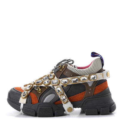 Gucci X SEGA Mesh Canvas Calfskin Removable Crystals Womens Flashtrek Sneakers 36.5 White Box Pink Ardesia Loess 1 of 10