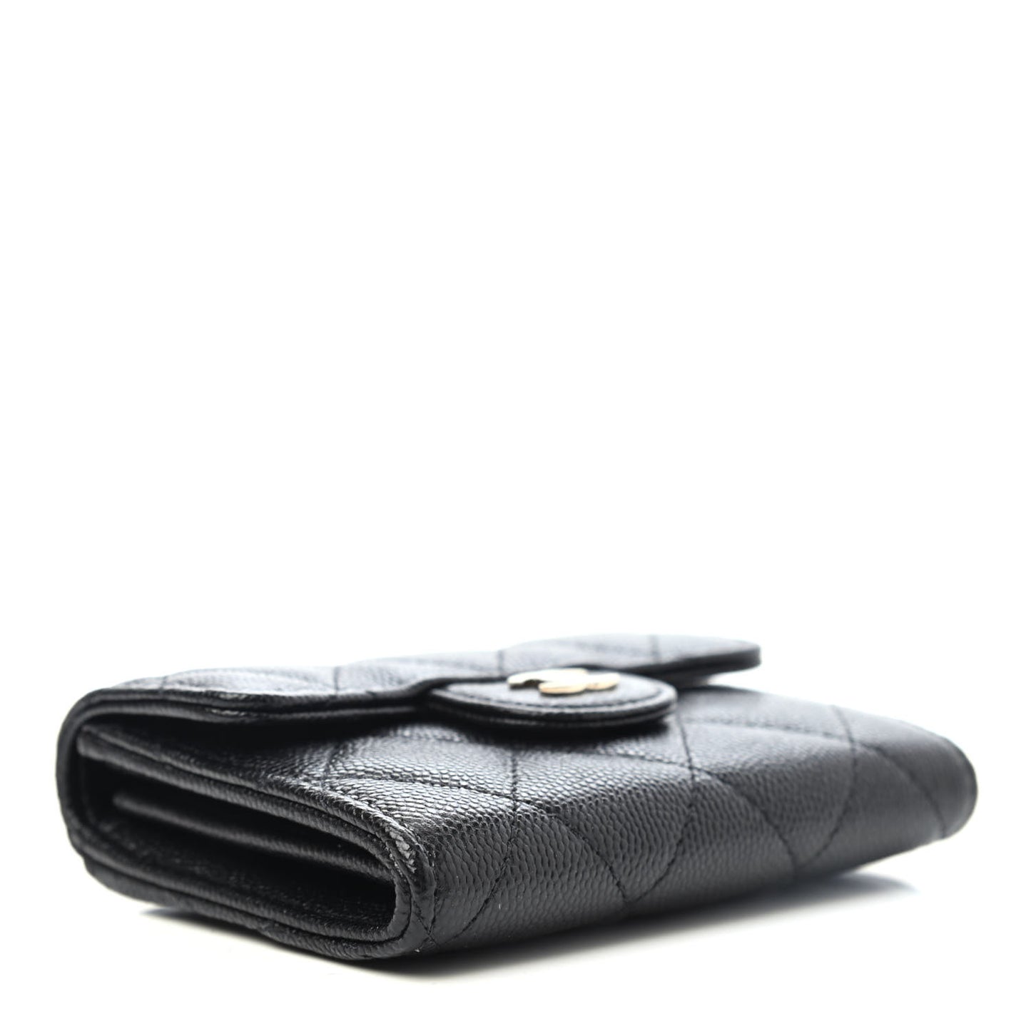 Caviar Quilted Flap Card Holder Wallet Black