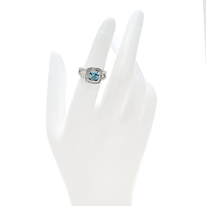 David Yurman Sterling Silver Diamond Blue Topaz 7mm Petite Albion Ring 50 5.25 2 of 5