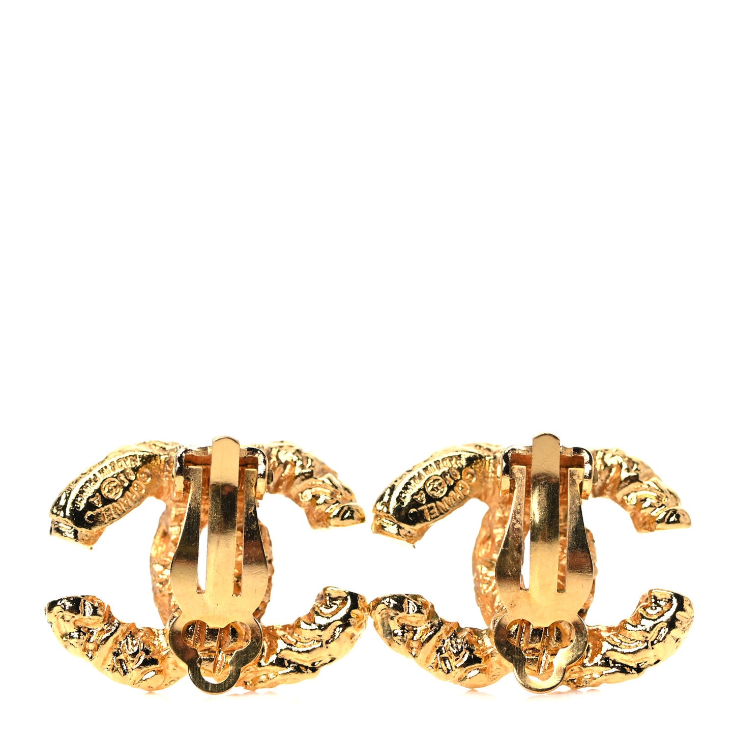 Textured CC Clip On Earrings Gold