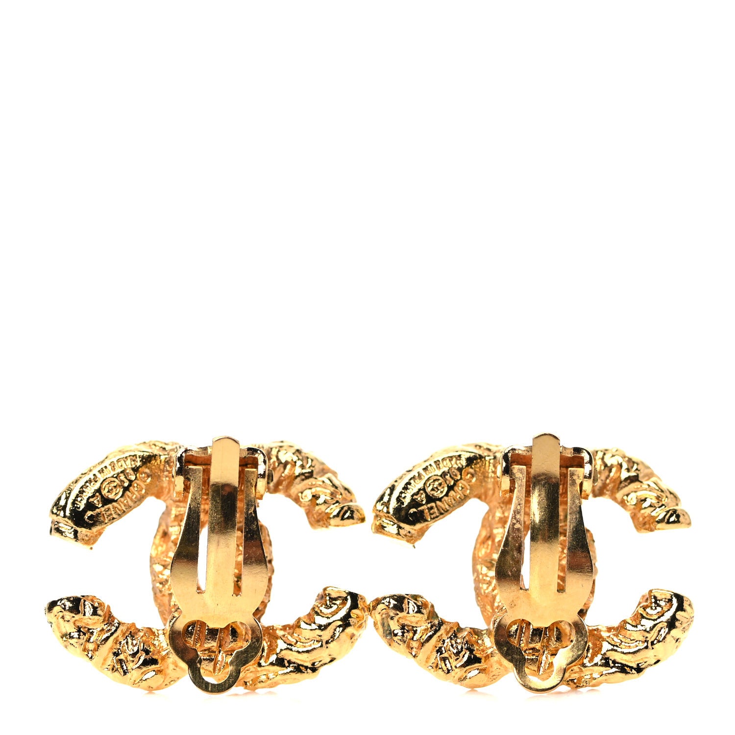 Chanel Textured CC Clip On Earrings Gold 3 of 5