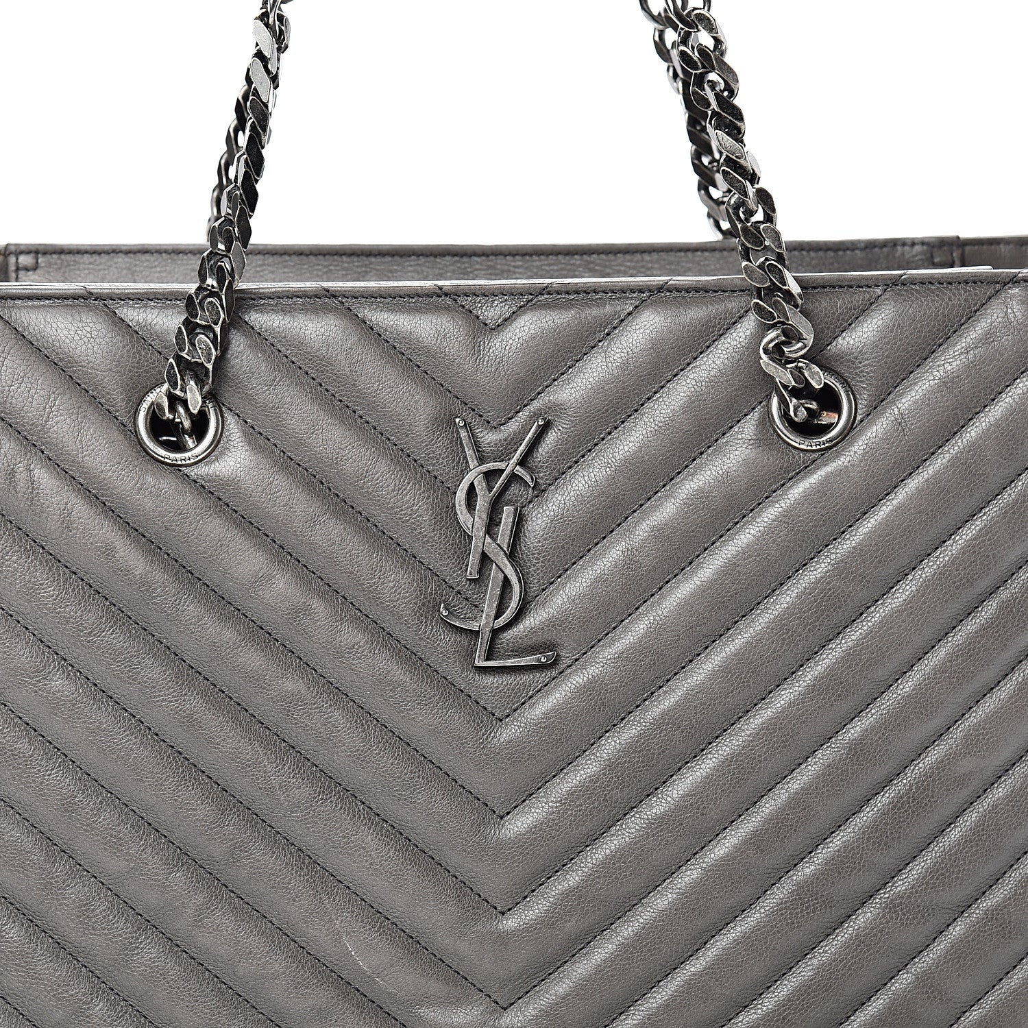 Saint Laurent Sheepskin Matelasse Chevron Large Monogram Shopping Bag Light Coal 6 of 21