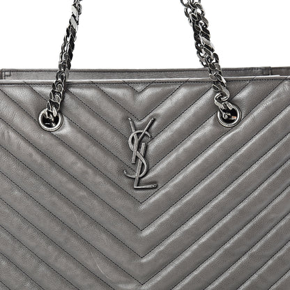 Saint Laurent Sheepskin Matelasse Chevron Large Monogram Shopping Bag Light Coal 6 of 21