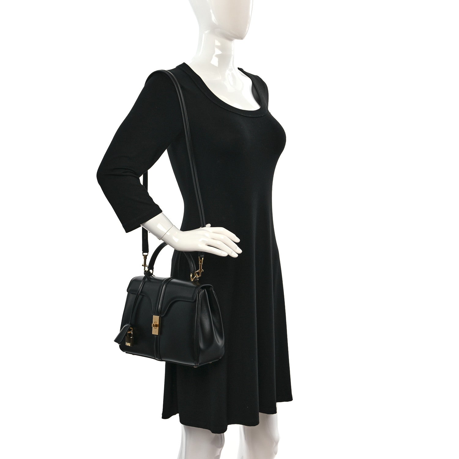 Celine Satinated Calfskin Small 16 Top Handle Bag Black 2 of 10