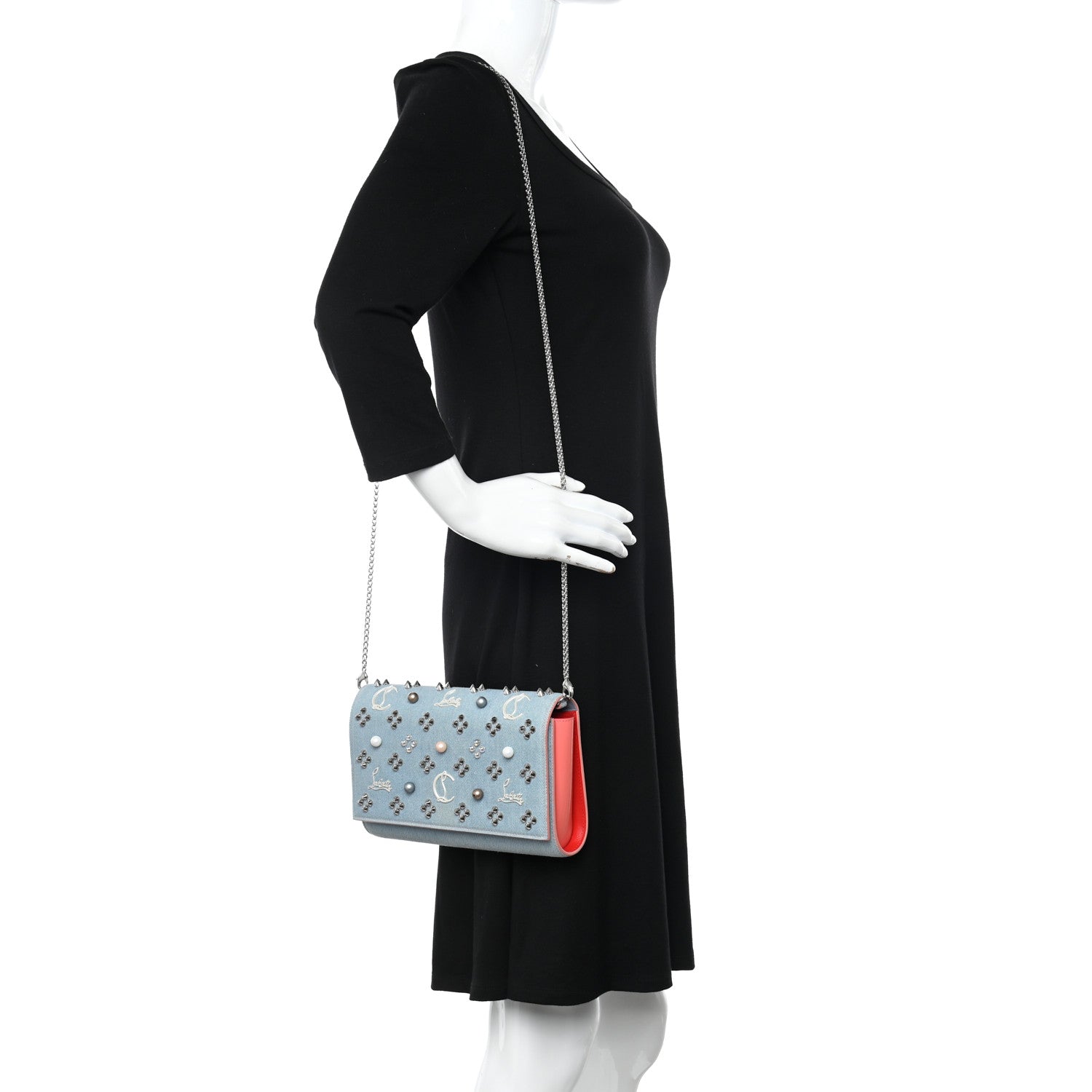 Christian Louboutin Denim Calfskin Patent Pearl Spikes Loubinthesky Paloma Clutch Paloma Blue 3 of 12