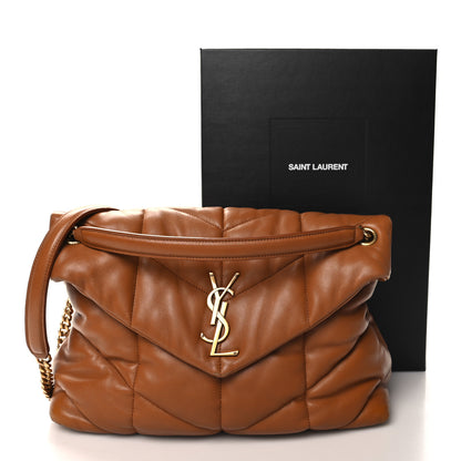 Saint Laurent Lambskin Quilted Medium Loulou Puffer Monogram Chain Satchel Miel Dark 13 of 13