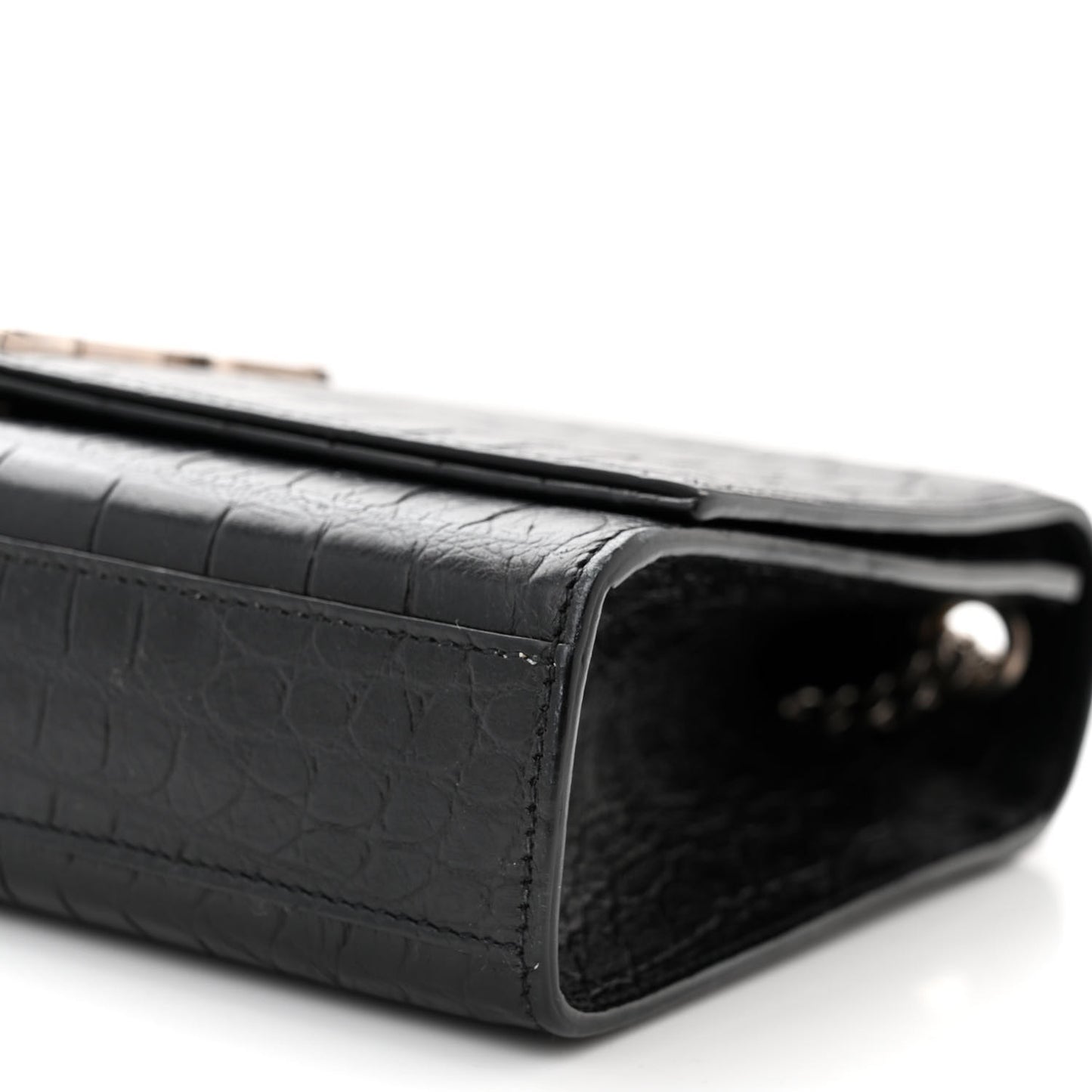 Calfskin Crocodile Embossed Medium Classic Monogram Kate Tassel Satchel Black
