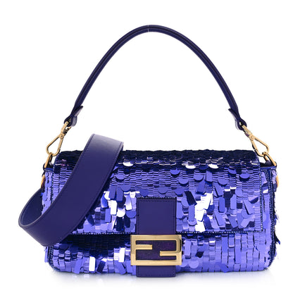 Fendi Sequin Paillettes Vitello Grace Sex and the City Baguette Viola Purple Rain 1 of 8