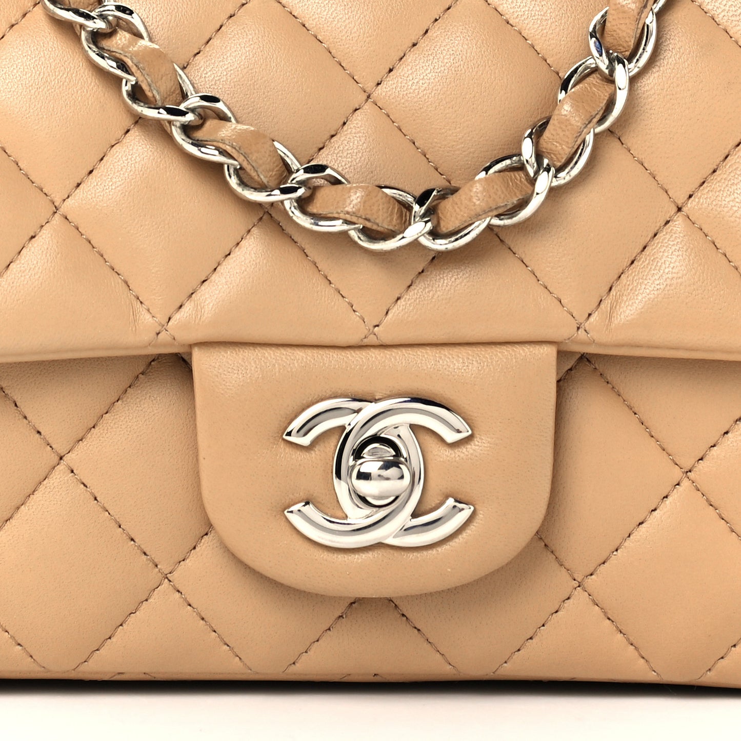 Lambskin Quilted Mini Rectangular Flap Beige