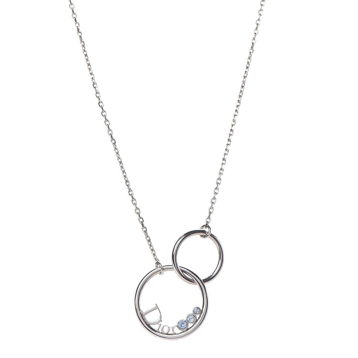 Christian Dior Metal Round Logo Crystal Necklace Silver 1 of 6