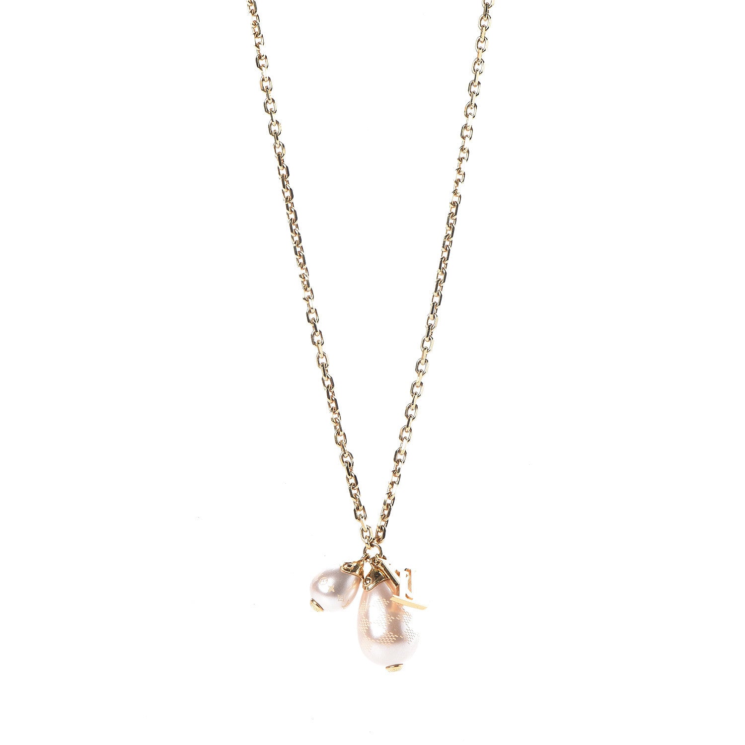 Louis Vuitton Damier Monogram Pearl Pendant Necklace Gold 1 of 6