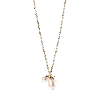 Louis Vuitton Damier Monogram Pearl Pendant Necklace Gold 1 of 6