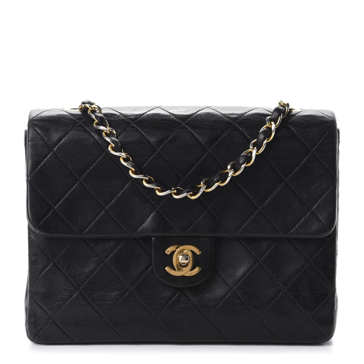 Lambskin Quilted Mini Square Flap Black